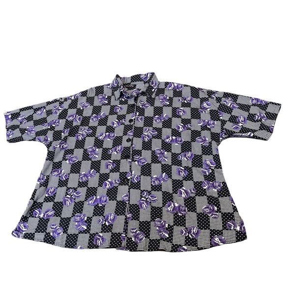 Vintage Tops - Vintage Black and Purple Checkered Button Down Shirt